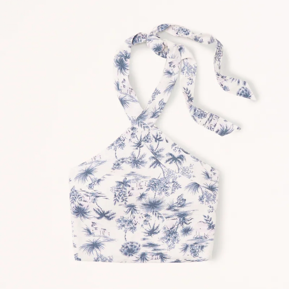 Abercombie and fitch Cropped Linen-Blend Halter Top
